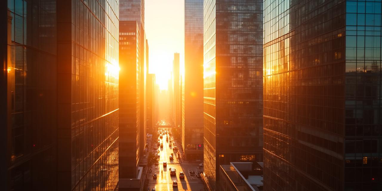 Golden sunset over a modern financial district